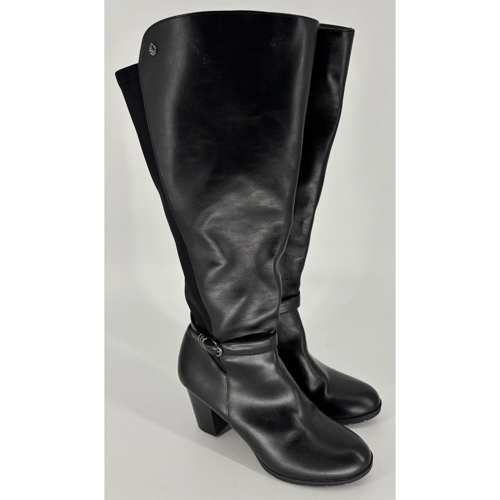 Anne Klein Rissa Knee-High Boots Black Women Size 10 Block Heel Stretch Back